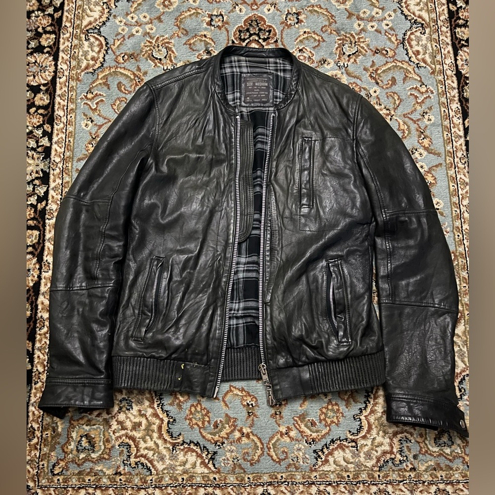 Mens All Saints leather Bomber Medium